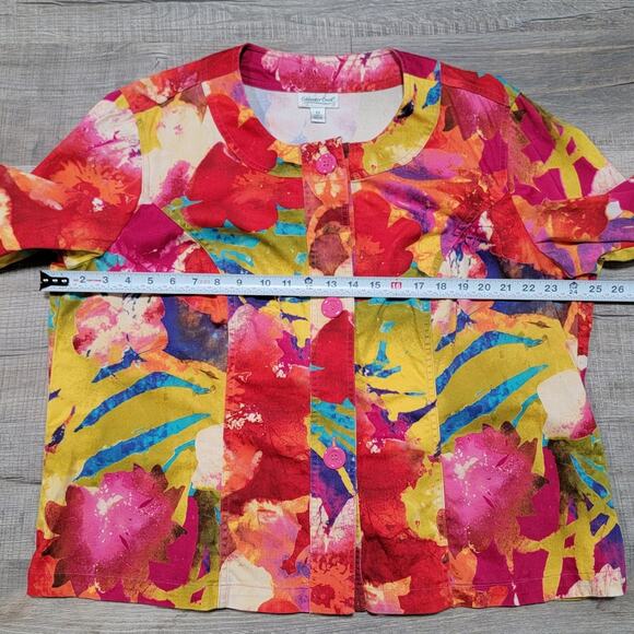 Coldwater Creek 2X Watercolor Floral Button Up Jacket Top Preppy Art Tropical - Picture 7 of 7